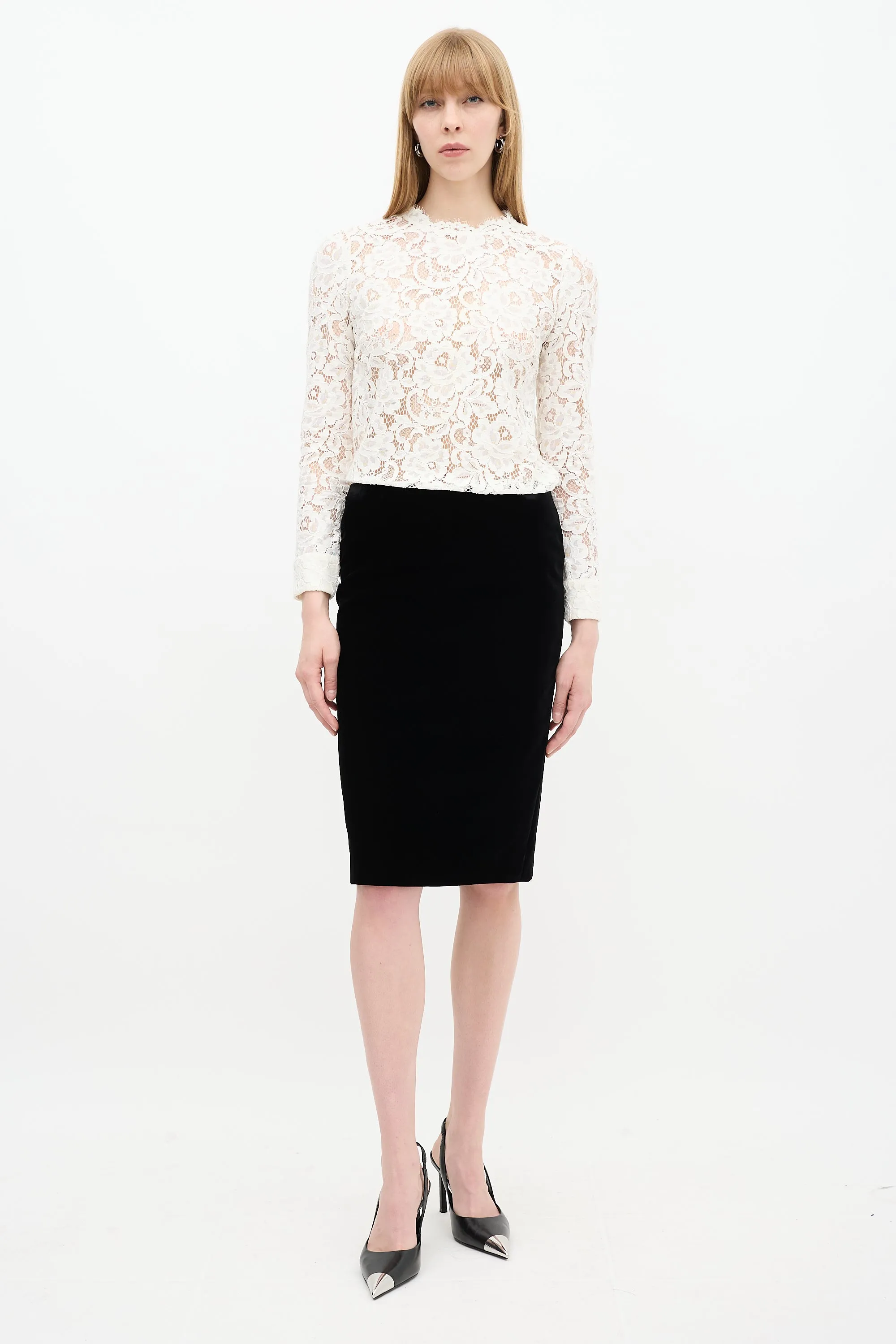 Black Velvet Midi Pencil Skirt