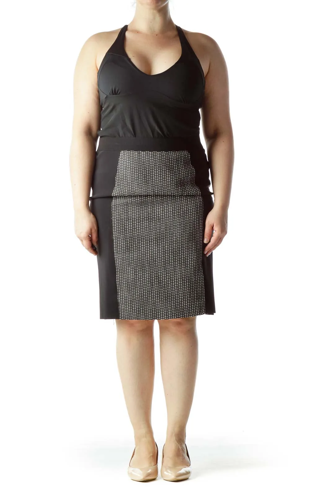 Black White Gray Knit Front Pencil Skirt