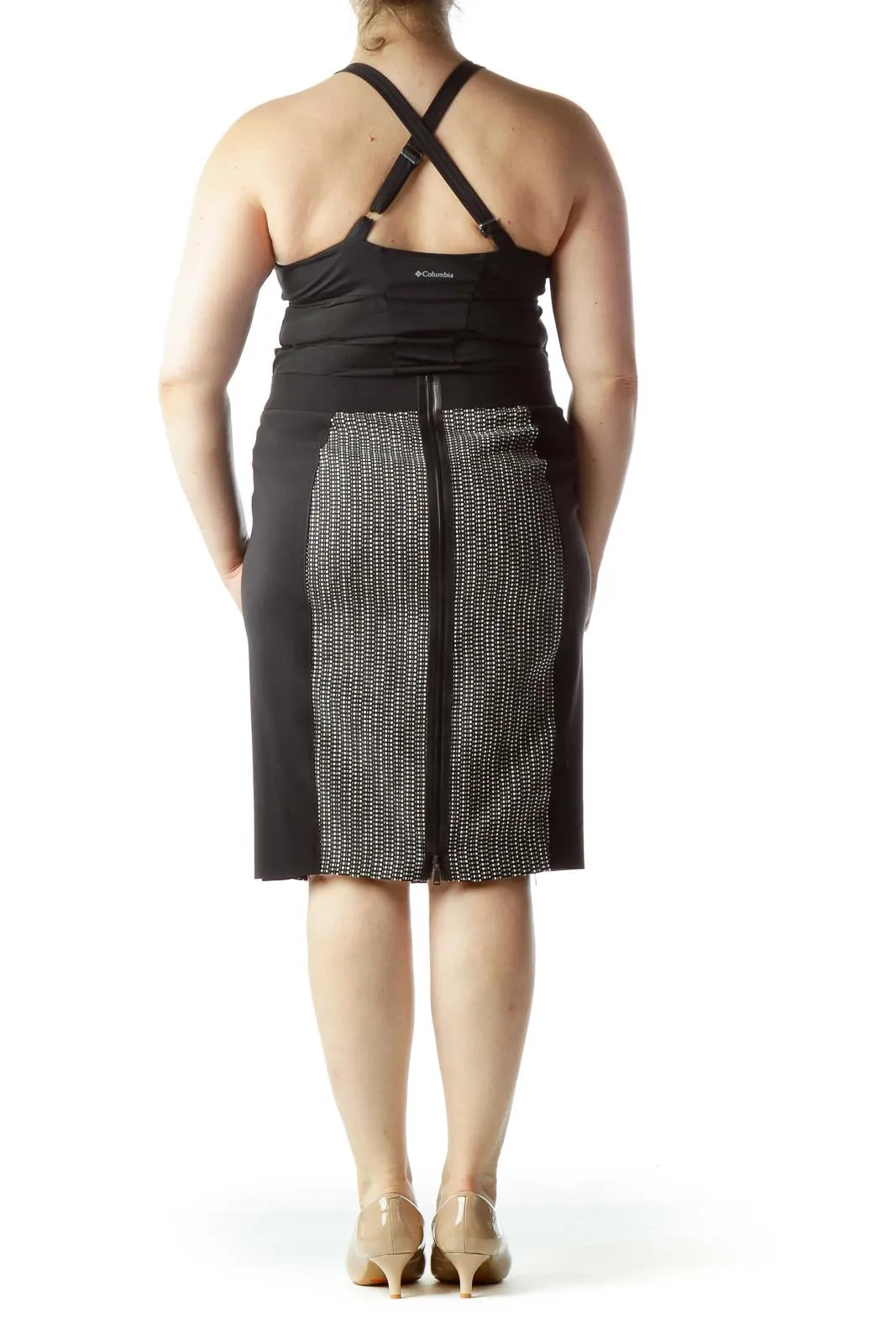 Black White Gray Knit Front Pencil Skirt