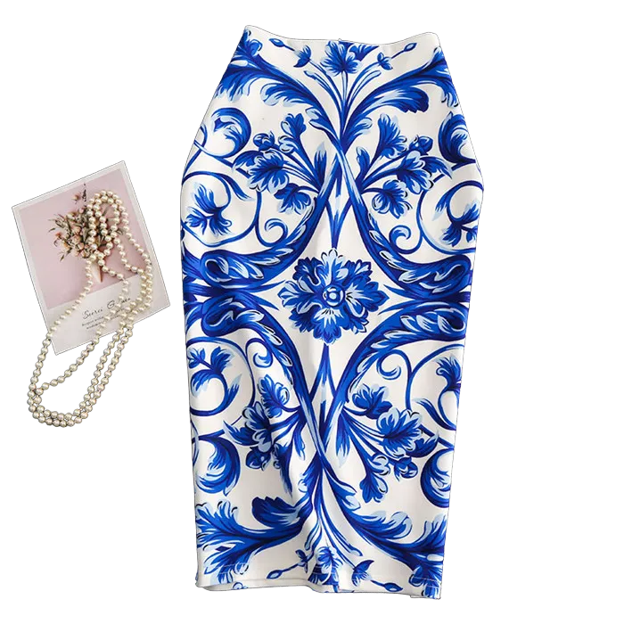 Blue Royalty Woman Pencil Skirt