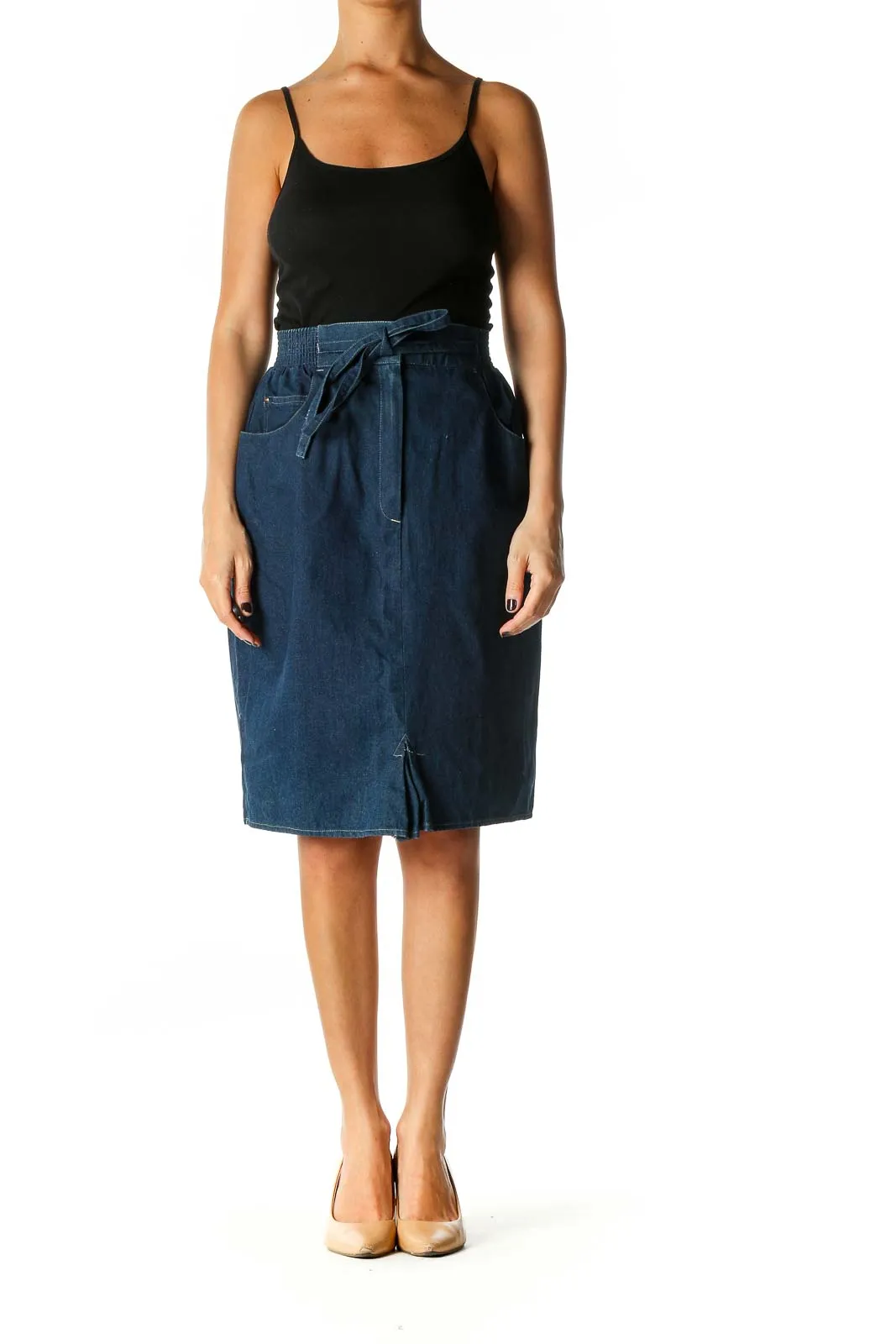 Blue Solid Classic Pencil Skirt