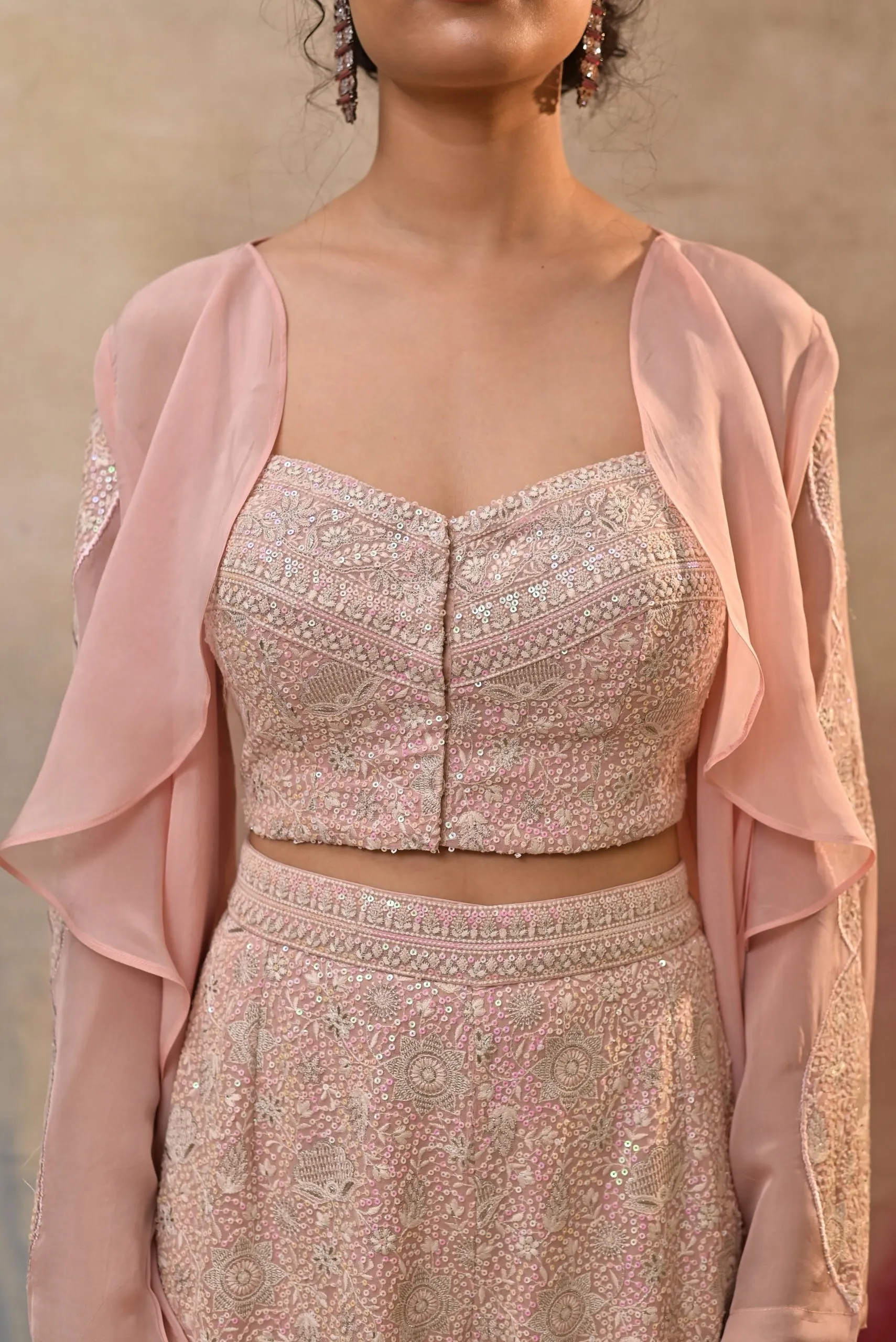 blush pink embroidered indo-western ensemble