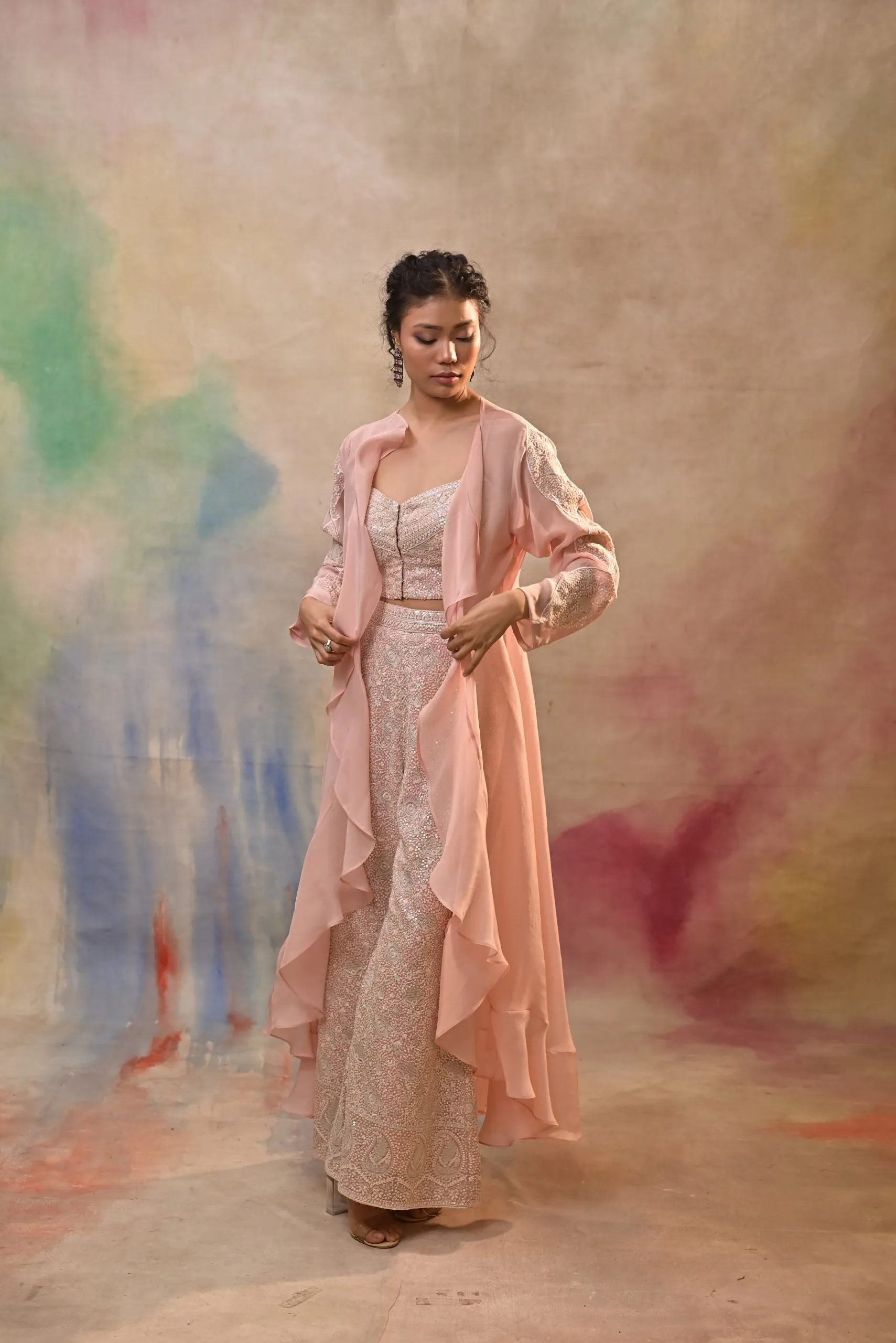 blush pink embroidered indo-western ensemble