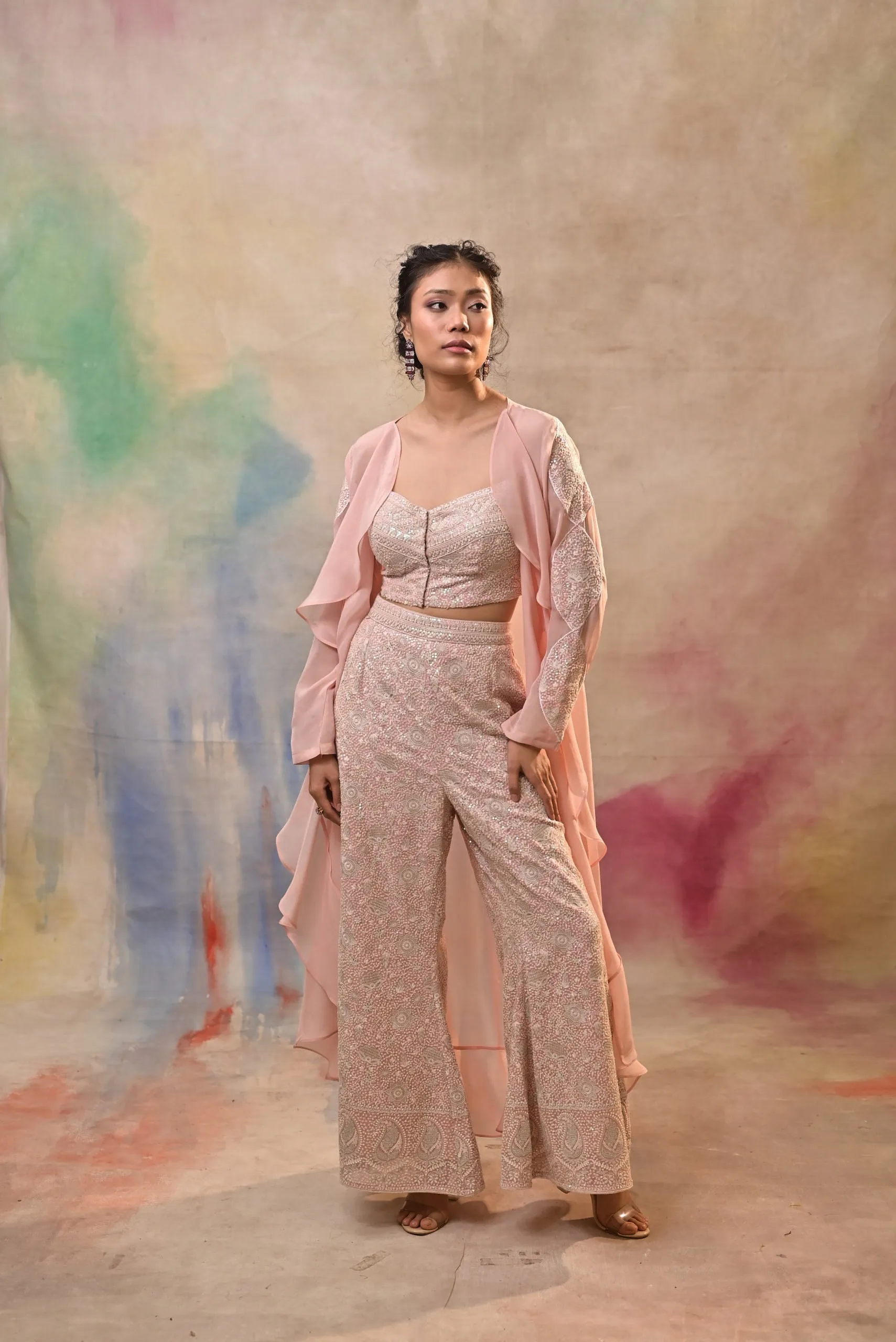 blush pink embroidered indo-western ensemble