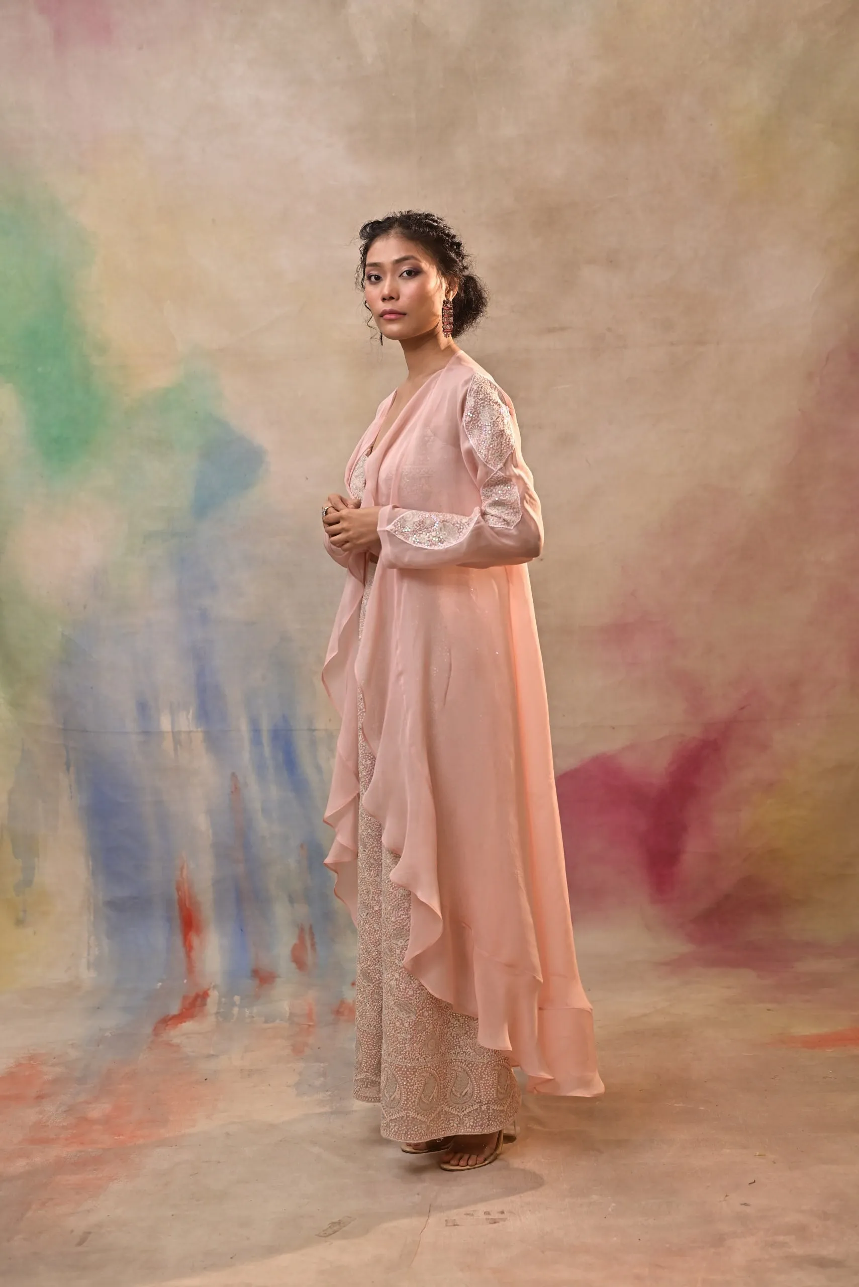 blush pink embroidered indo-western ensemble