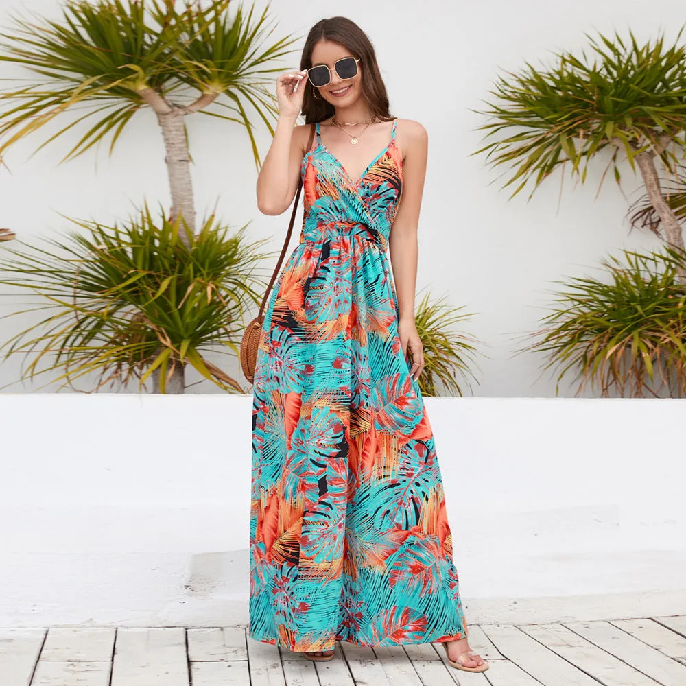 Bohemian Print  Sexy V-neck Sling Maxi Dress