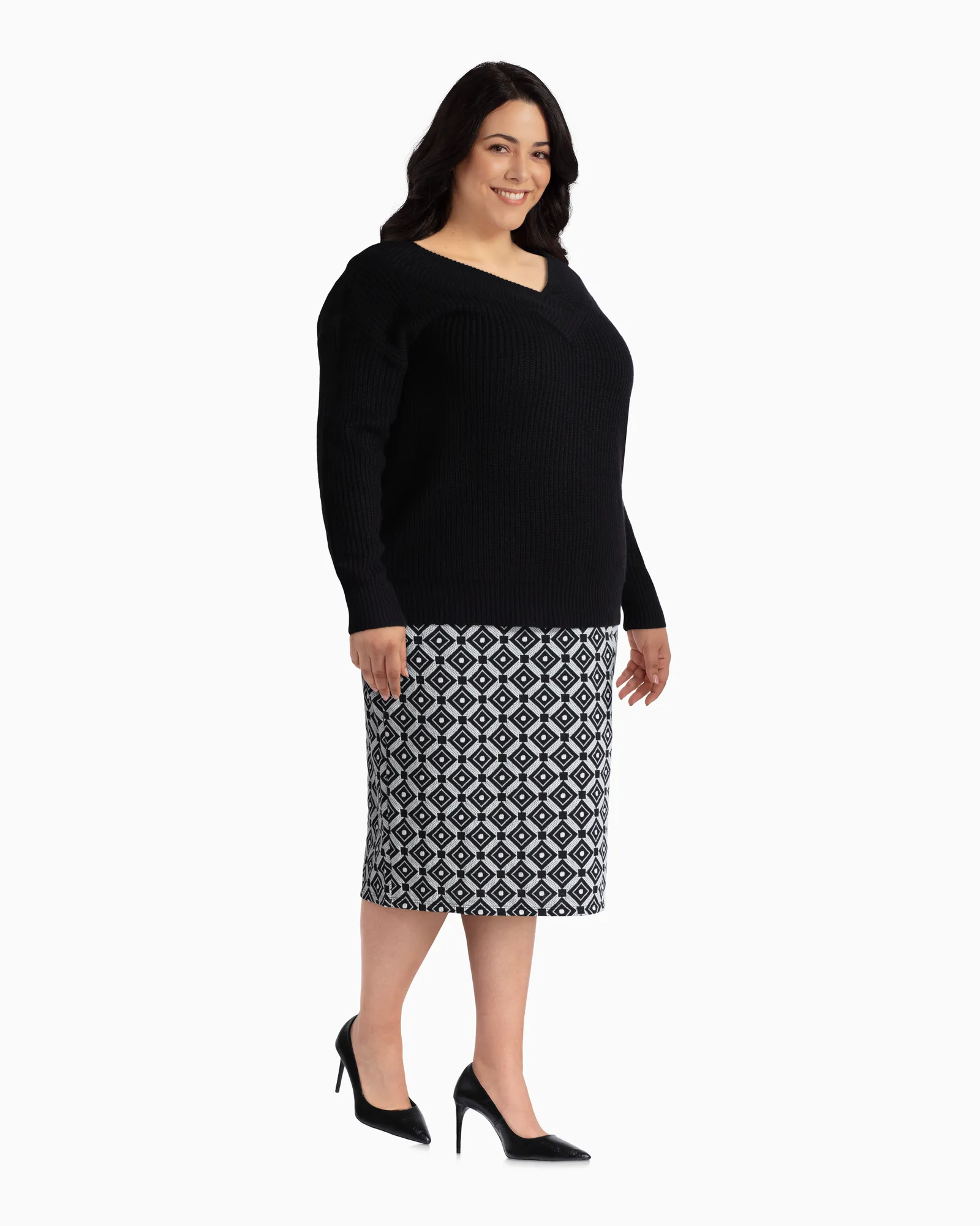 Borage Knit Pencil Skirt | Black / Ivory