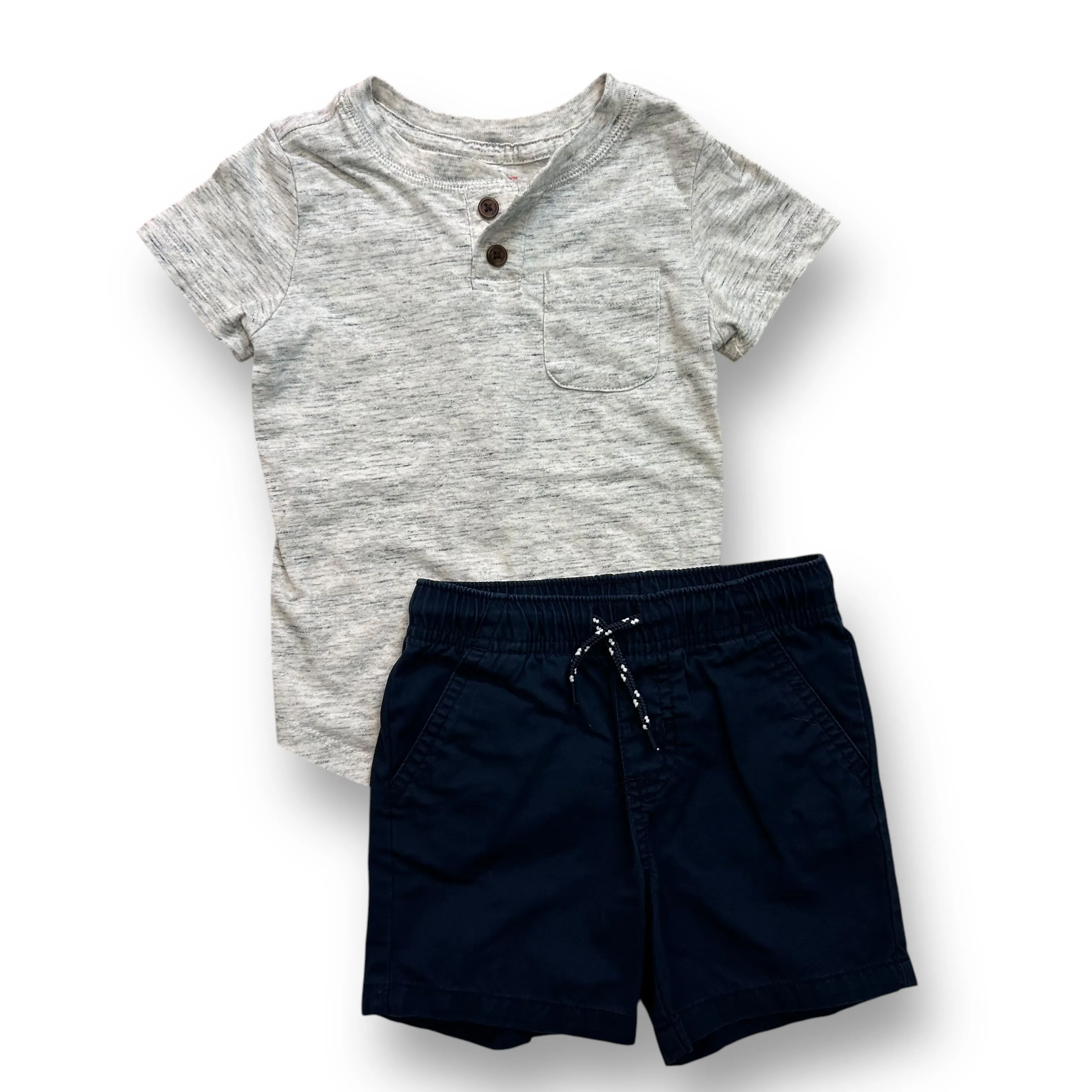 Boys Cat & Jack Size 18 Months Navy Shorts & Gray Henley Shirt Outfit