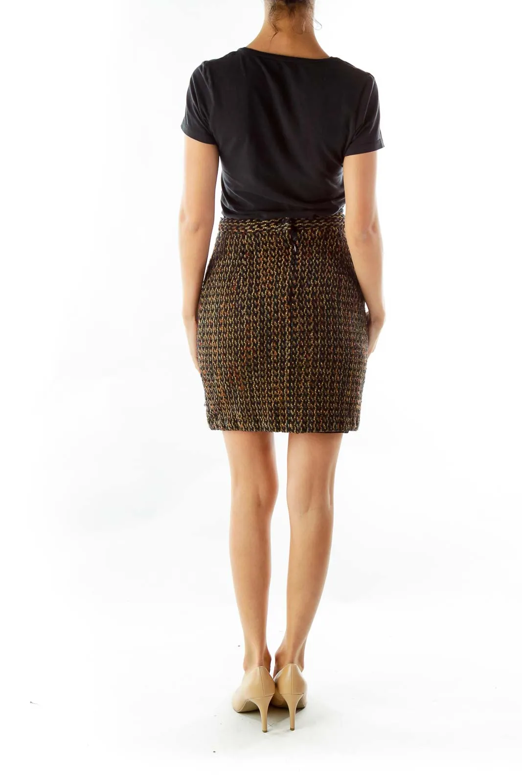 Brown Black Tweed Pencil SKirt