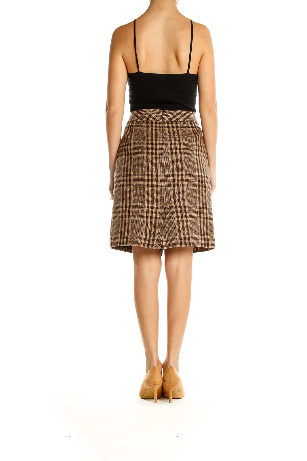 Brown Plaid A-Line Skirt