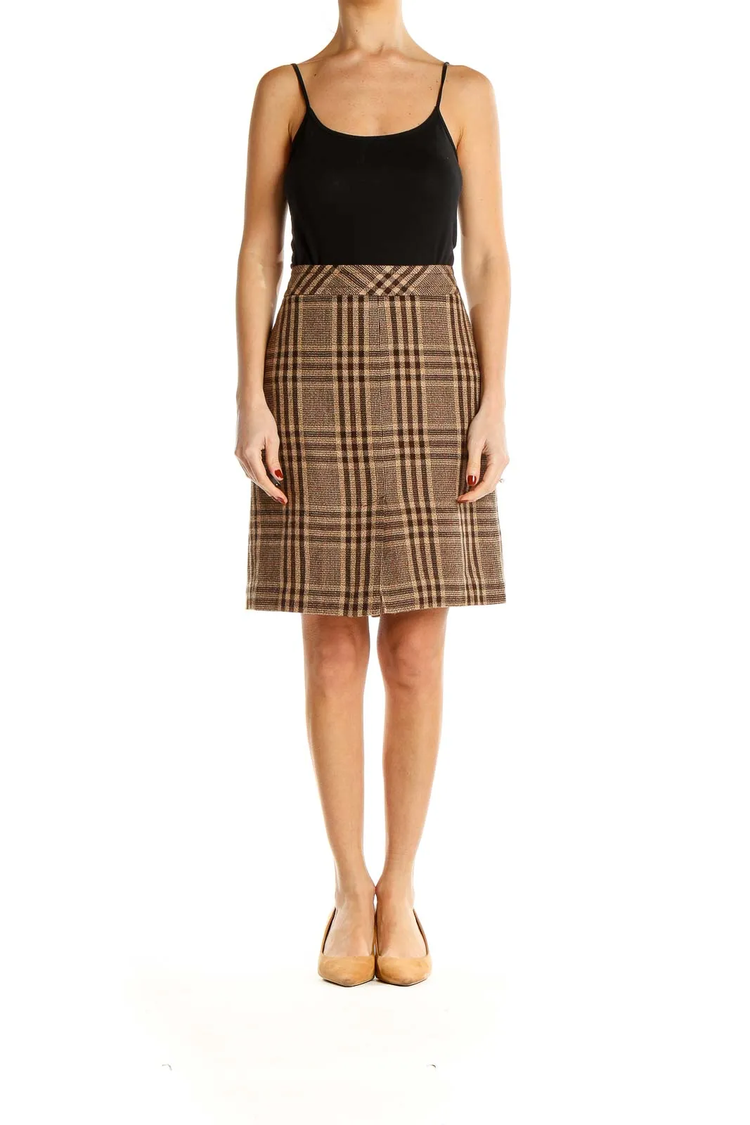 Brown Plaid A-Line Skirt