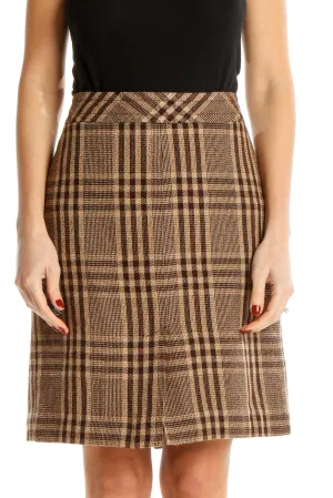 Brown Plaid A-Line Skirt