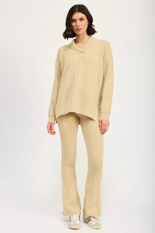 CABLE KNIT FLARED PANTS