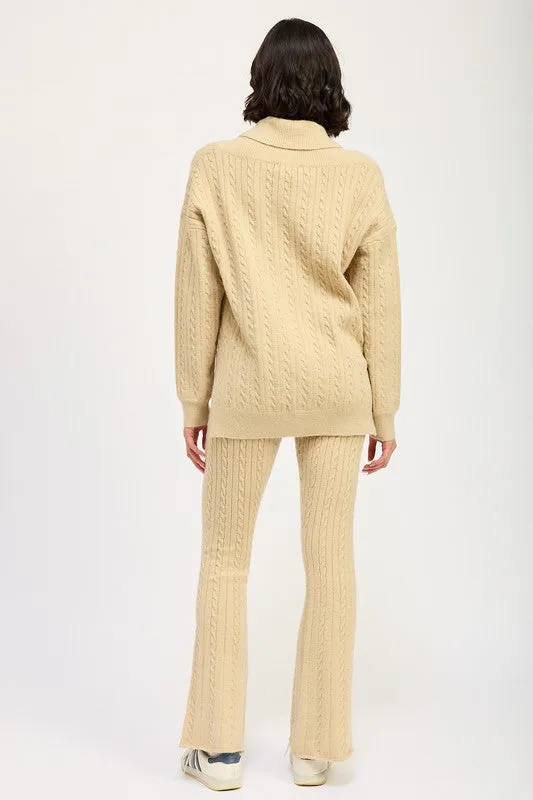 CABLE KNIT FLARED PANTS