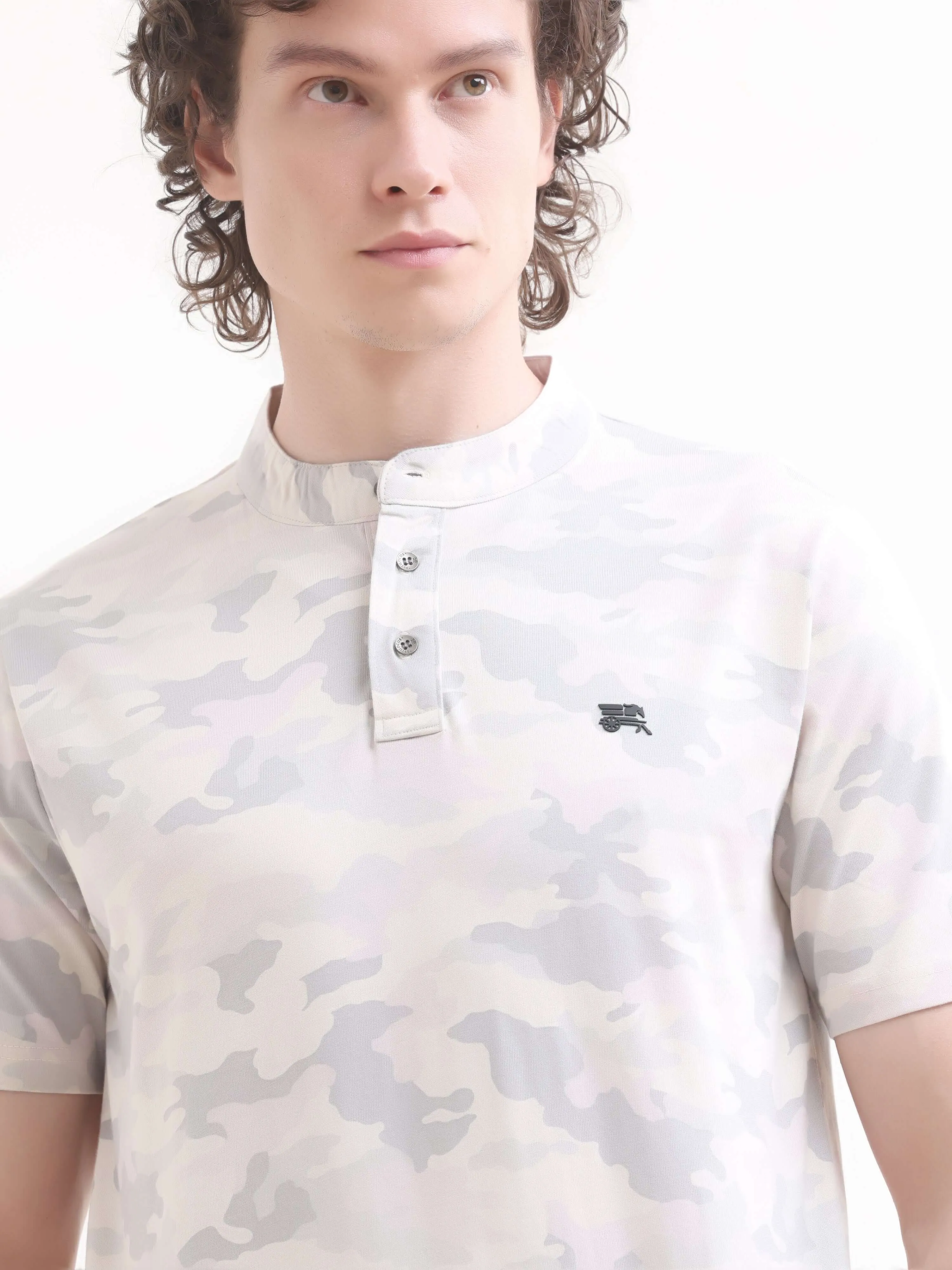 Camo Blush White Henley T-shirt