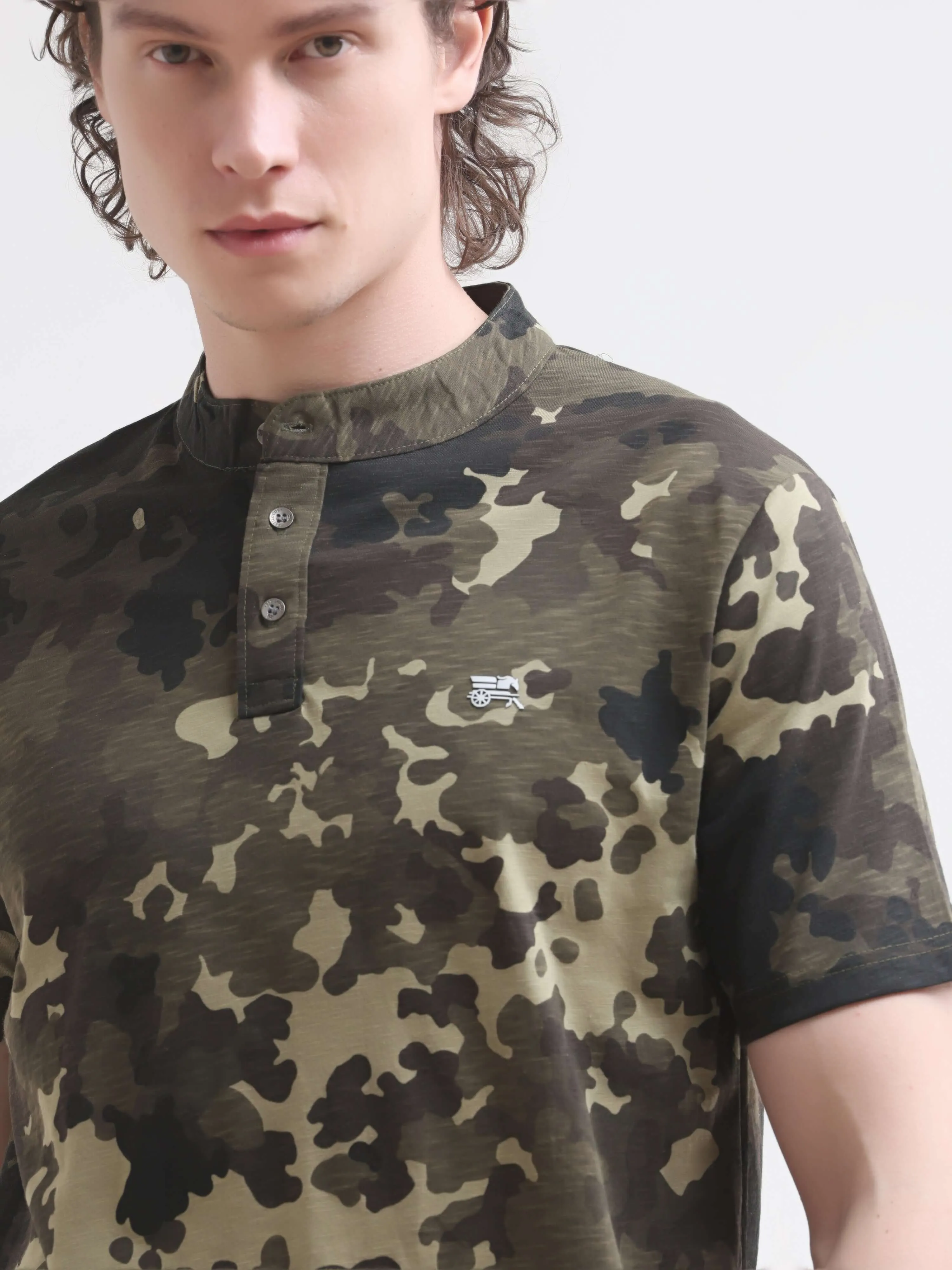 Camo OIive Henley T-shirt