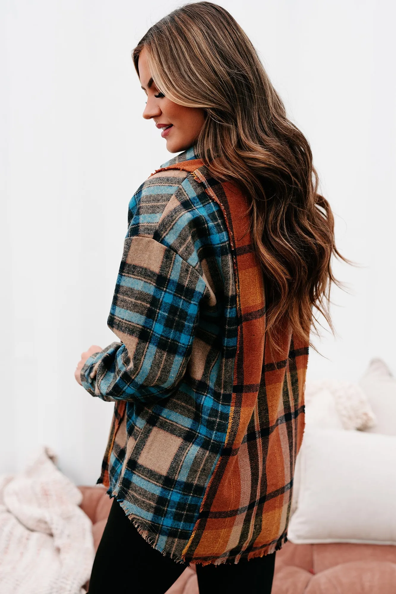 Campfire Evenings Oversized Plaid Shacket (Blue Brown)