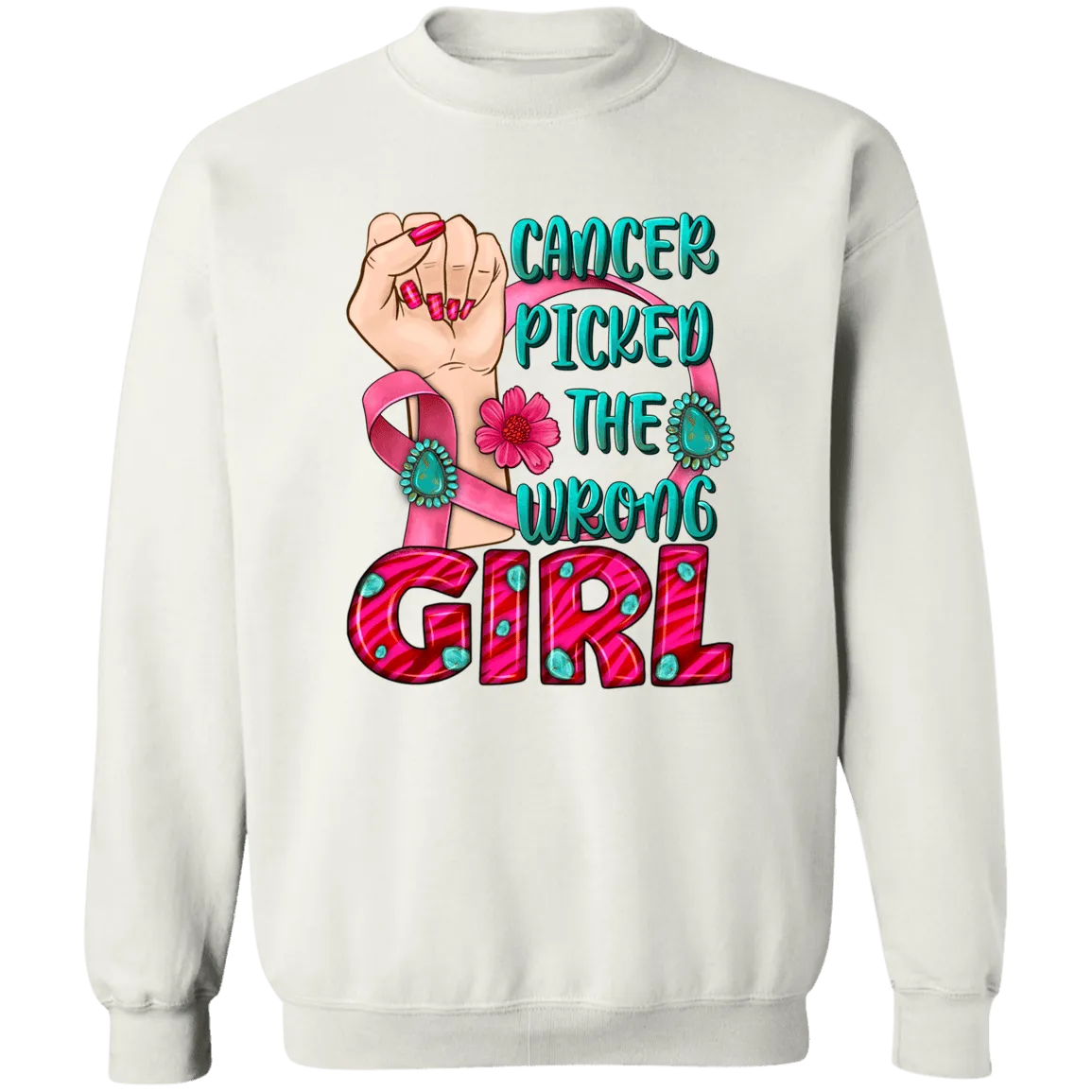 Cancer Picked the Wrong Girl Unisex Crewneck Pullover Sweatshirt