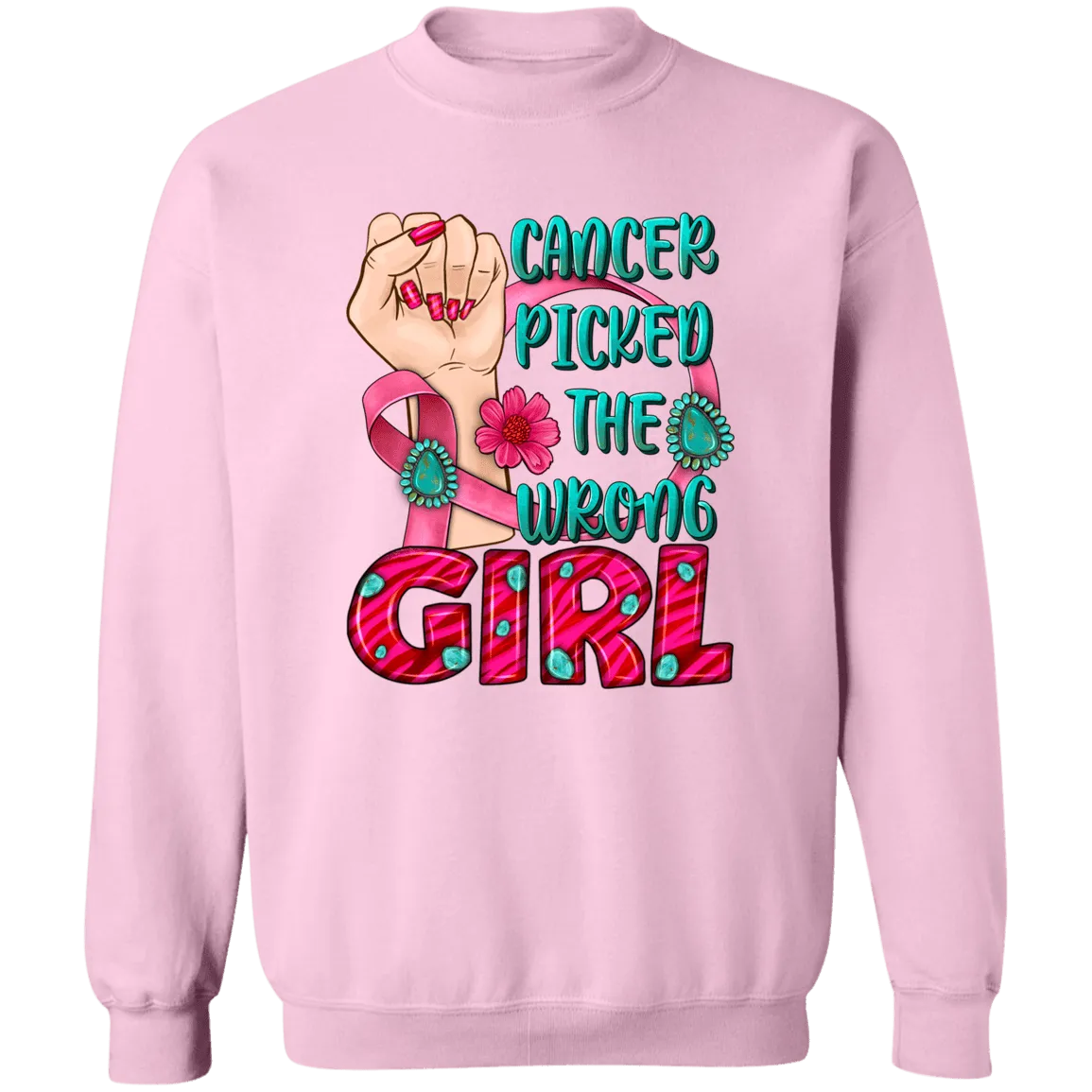 Cancer Picked the Wrong Girl Unisex Crewneck Pullover Sweatshirt