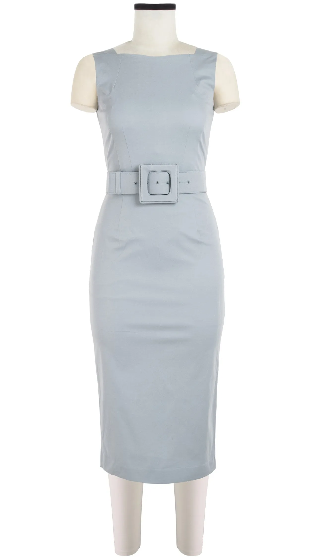 Celine Dress High Boat Neck Sleeveless Midi Length Cotton Dobby Stretch_Solid_Shade Grey