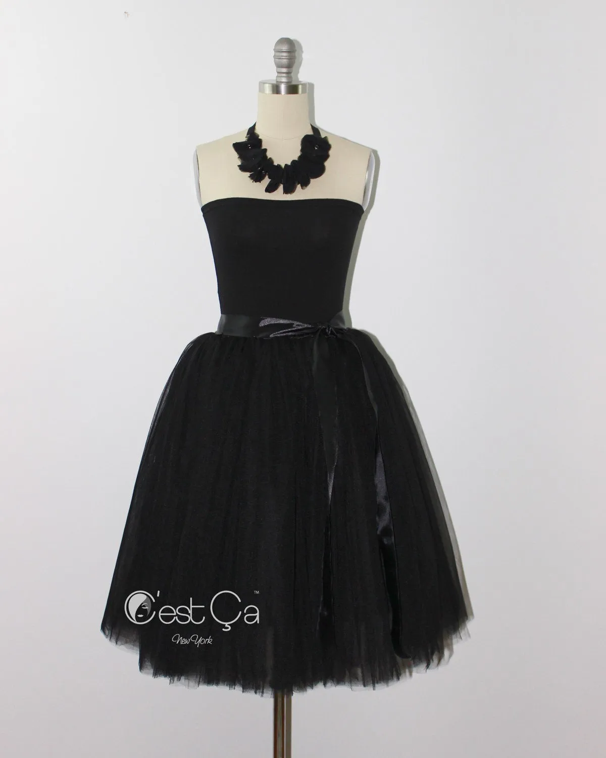 Clarisa Puffy Black Tulle Skirt - Midi