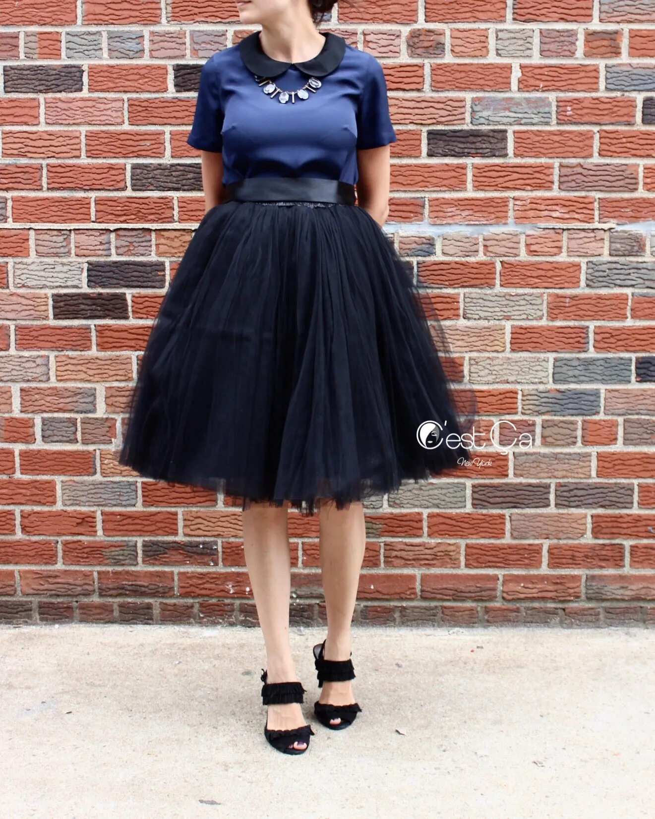 Clarisa Puffy Black Tulle Skirt - Midi