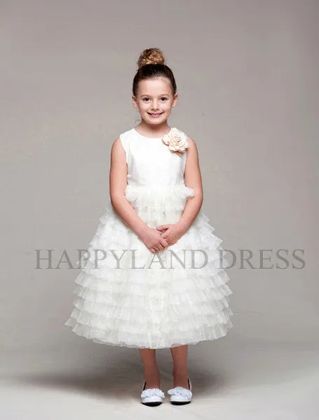 D944 Satin and Organza Layered Dress (Ivory or Pink)