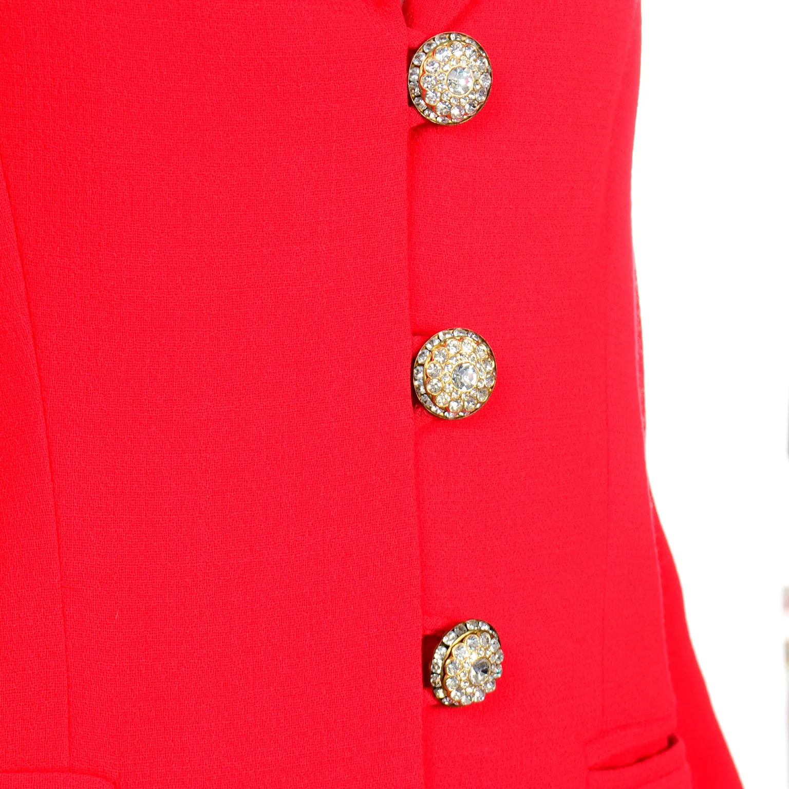 David Hayes Vintage Red Skirt Suit w Rhinestone Buttons