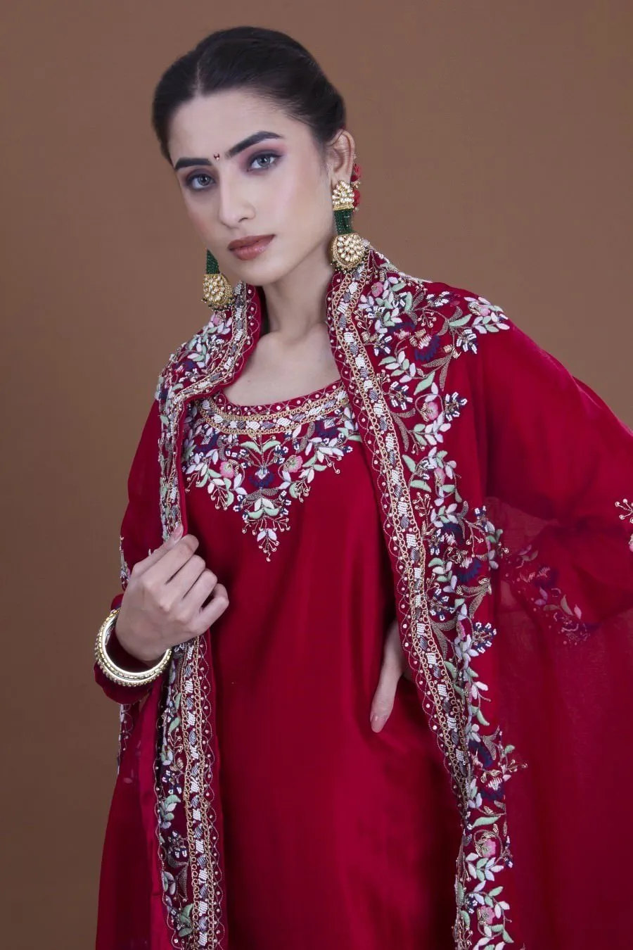 Deep Maroon Kurta, Sharara And Cape Set