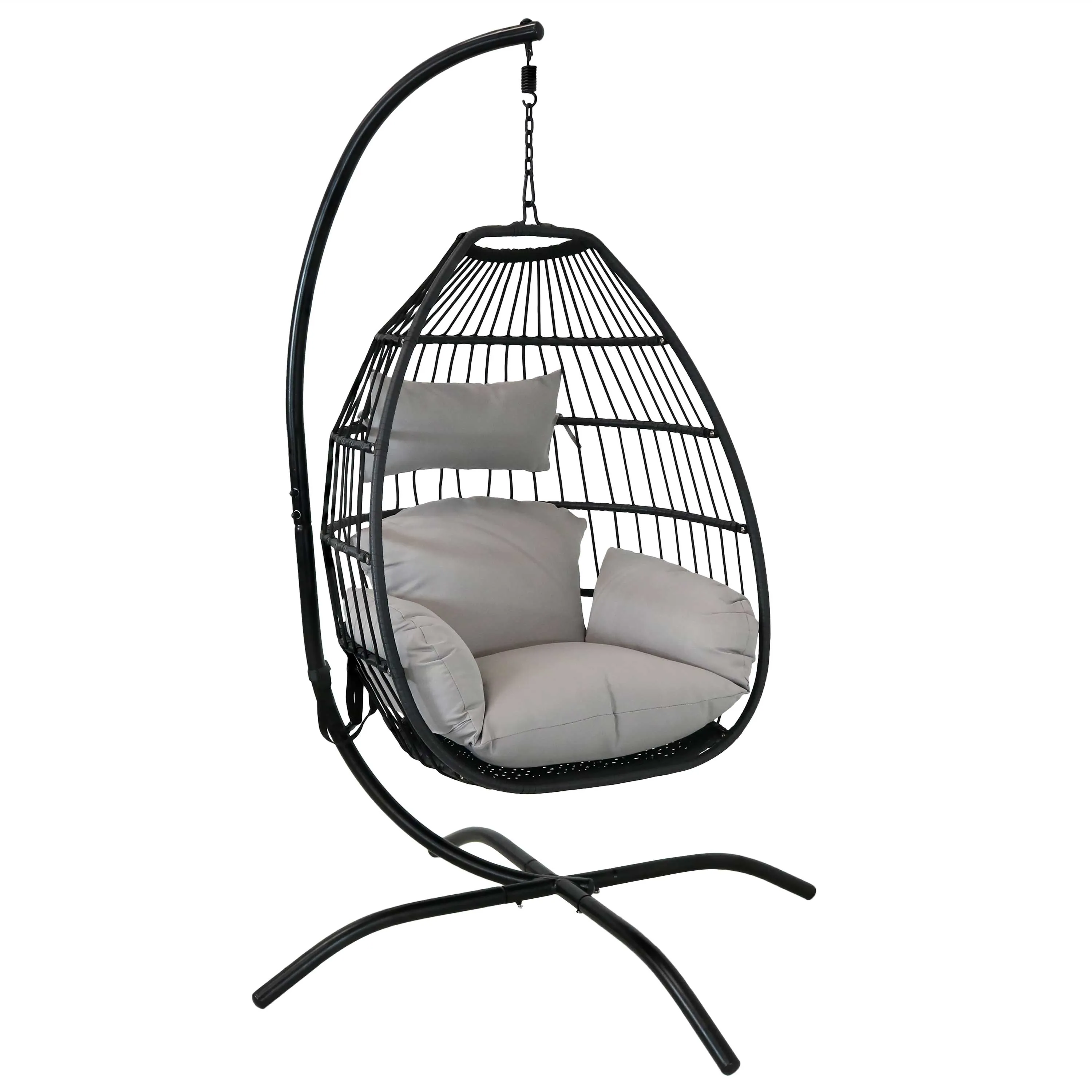 Delaney Outdoor Hanging Egg Chair with Stand and Seat Cushions