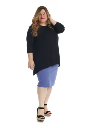 Denim Blue Plus Size Cotton Below Knee Length Pencil Skirt 'Dallas'