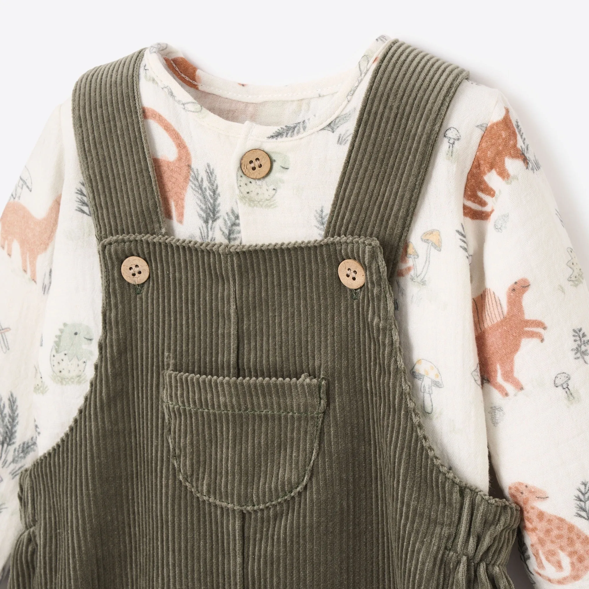 Dinosaur Organic Muslin Top   Corduroy Overall Set