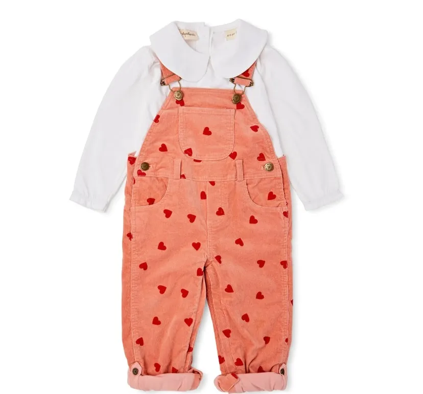 DOTTY DUNGAREES~ Heart print corduroy overalls