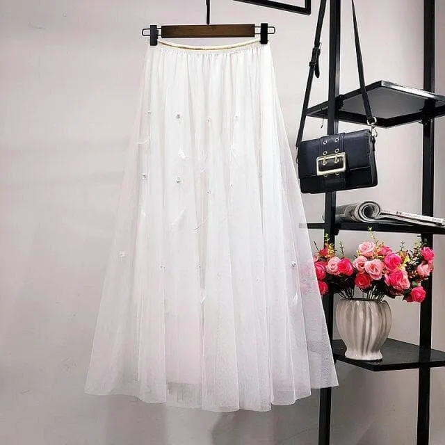 Double-Layered Midi Skirt With Feathers