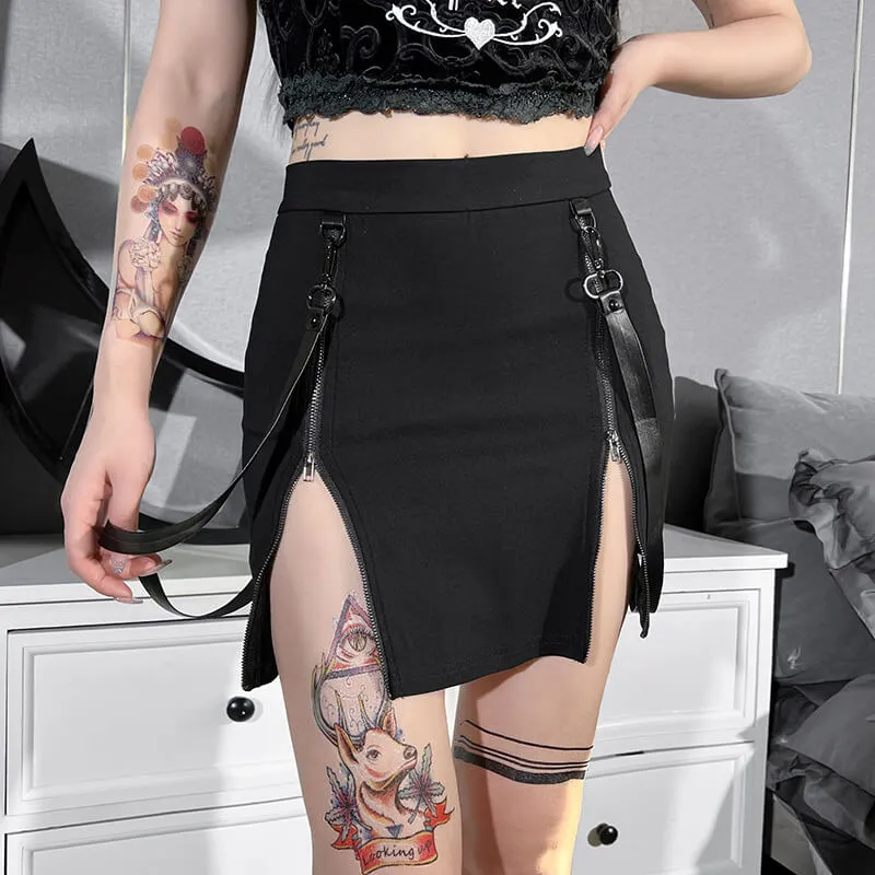 Double zippers gothic slit skirt