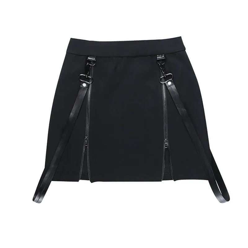 Double zippers gothic slit skirt