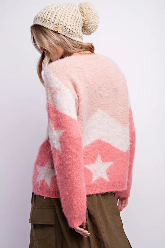 Easel Sweater & Stars Mohair Top - Blush Pink