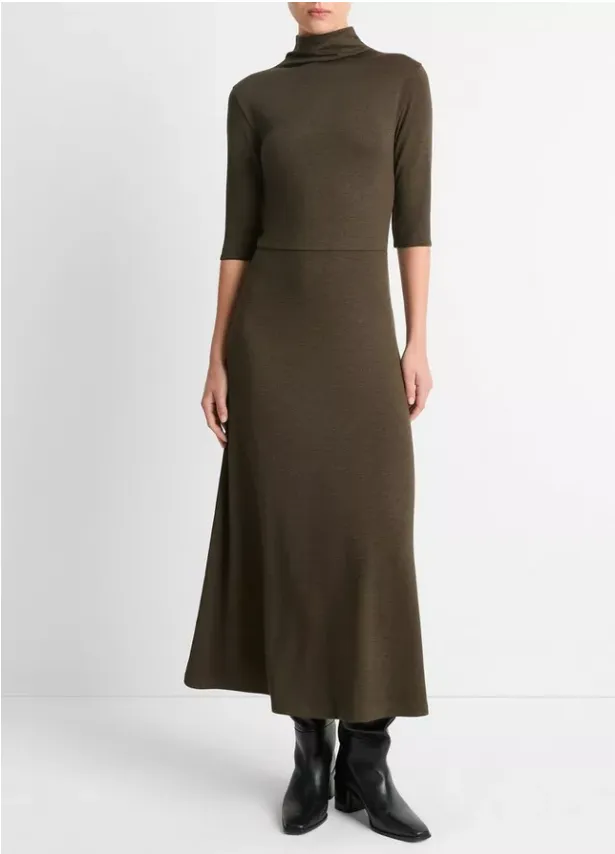 Elbow Sleeve Turtleneck Dress