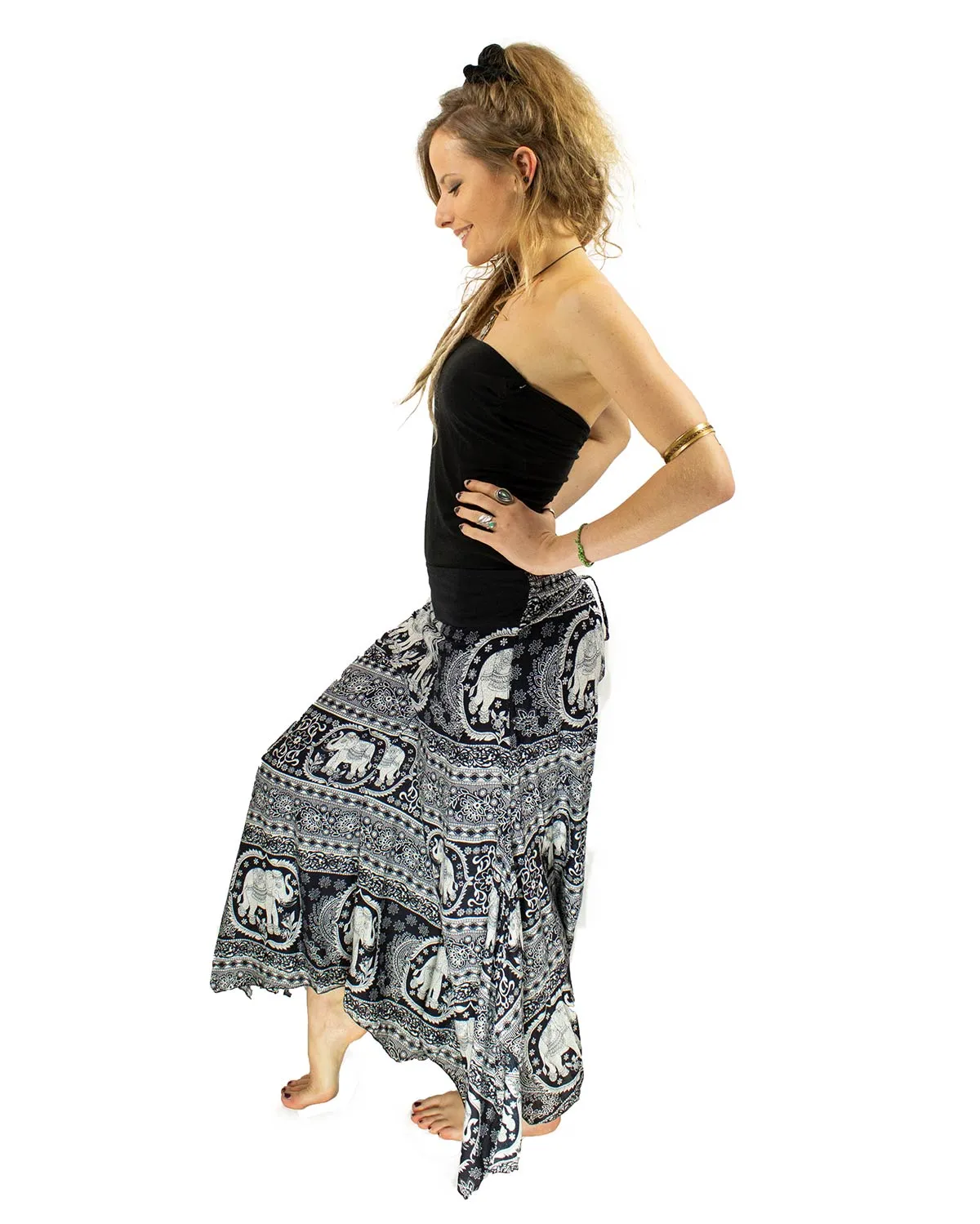 Elephant Palazzo Harem Pants Black