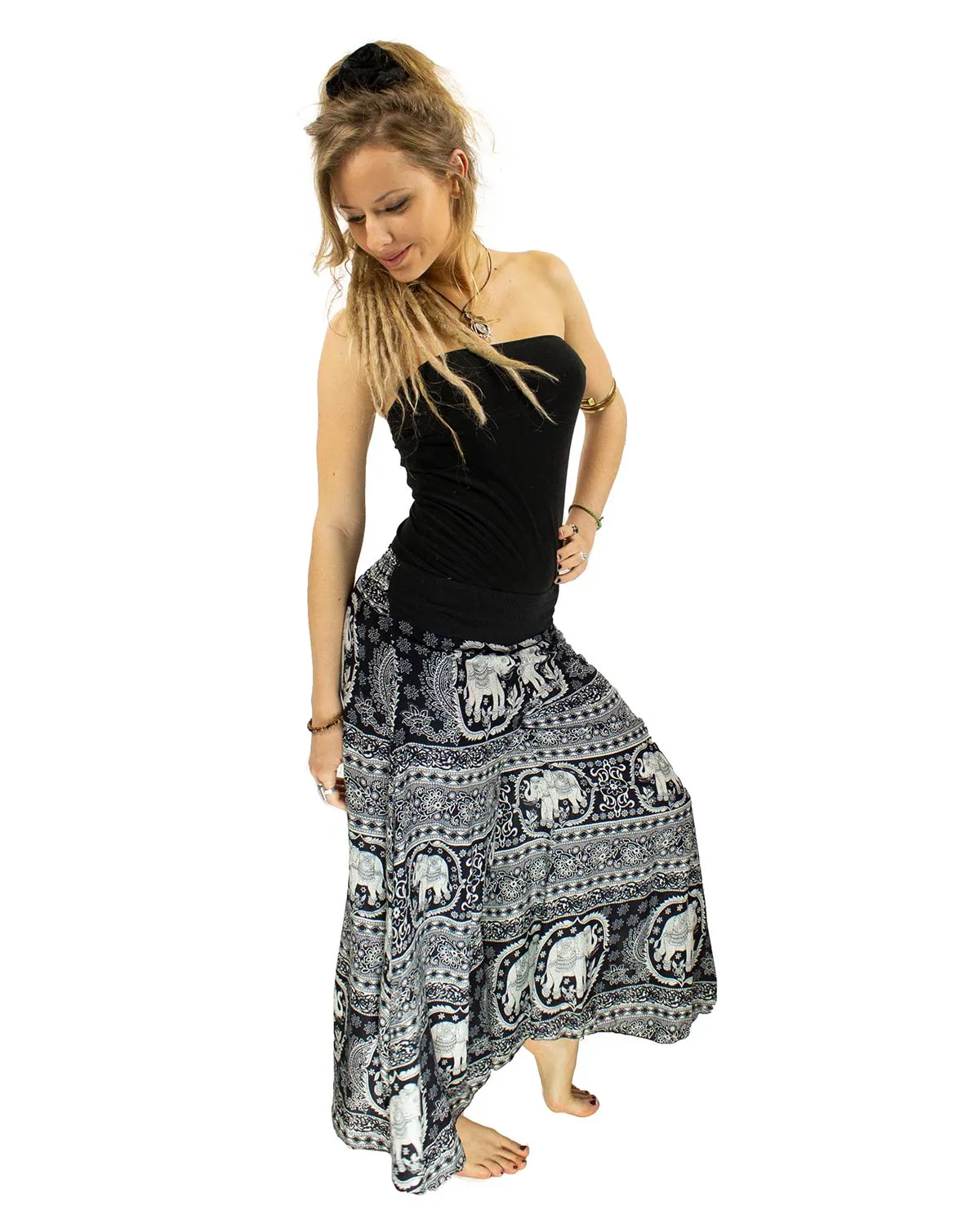 Elephant Palazzo Harem Pants Black