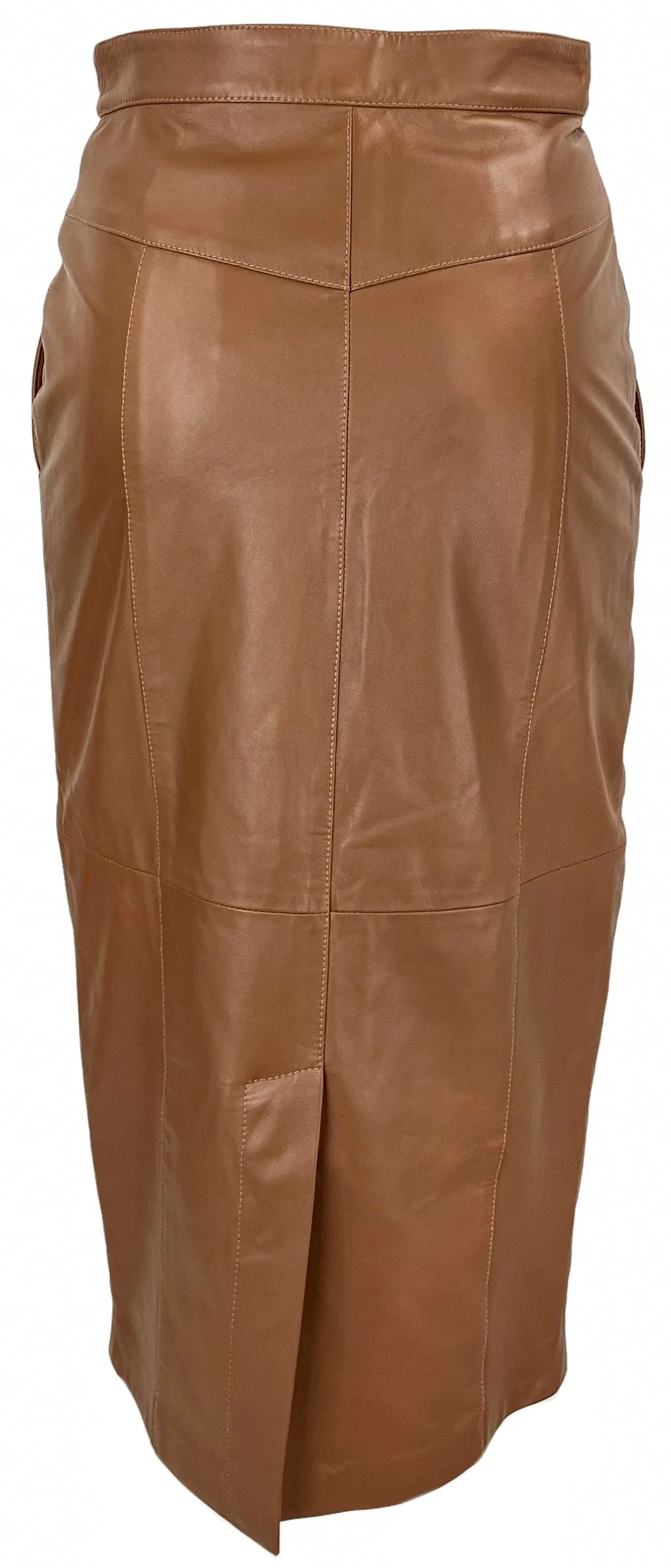 Eleventy Leather Pencil Skirt in Camel