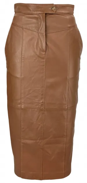 Eleventy Leather Pencil Skirt in Camel