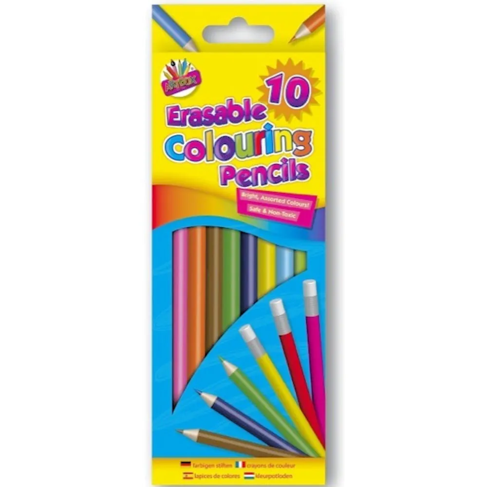 Erasable Coloured Pencils - 10 Pack Bright Assorted Colours Sketching Drawing Art Supplies