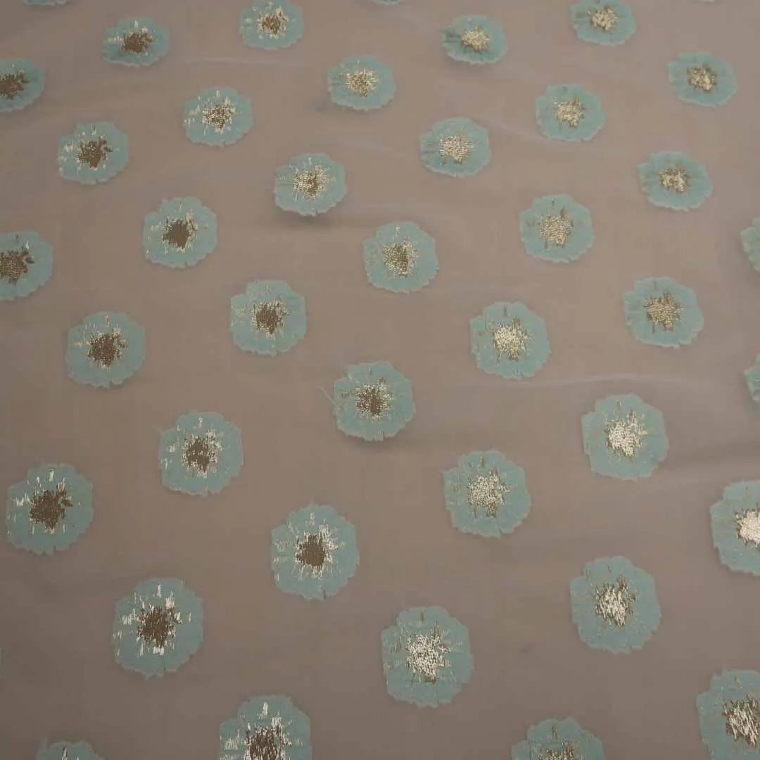 Floral Textured Blue And Beige Brocade Fabric