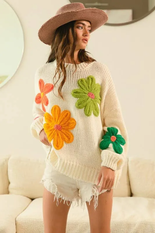 Flower Crochet Embroidery Sweater