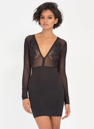 Flowers Up Front Sheer Mesh Dress