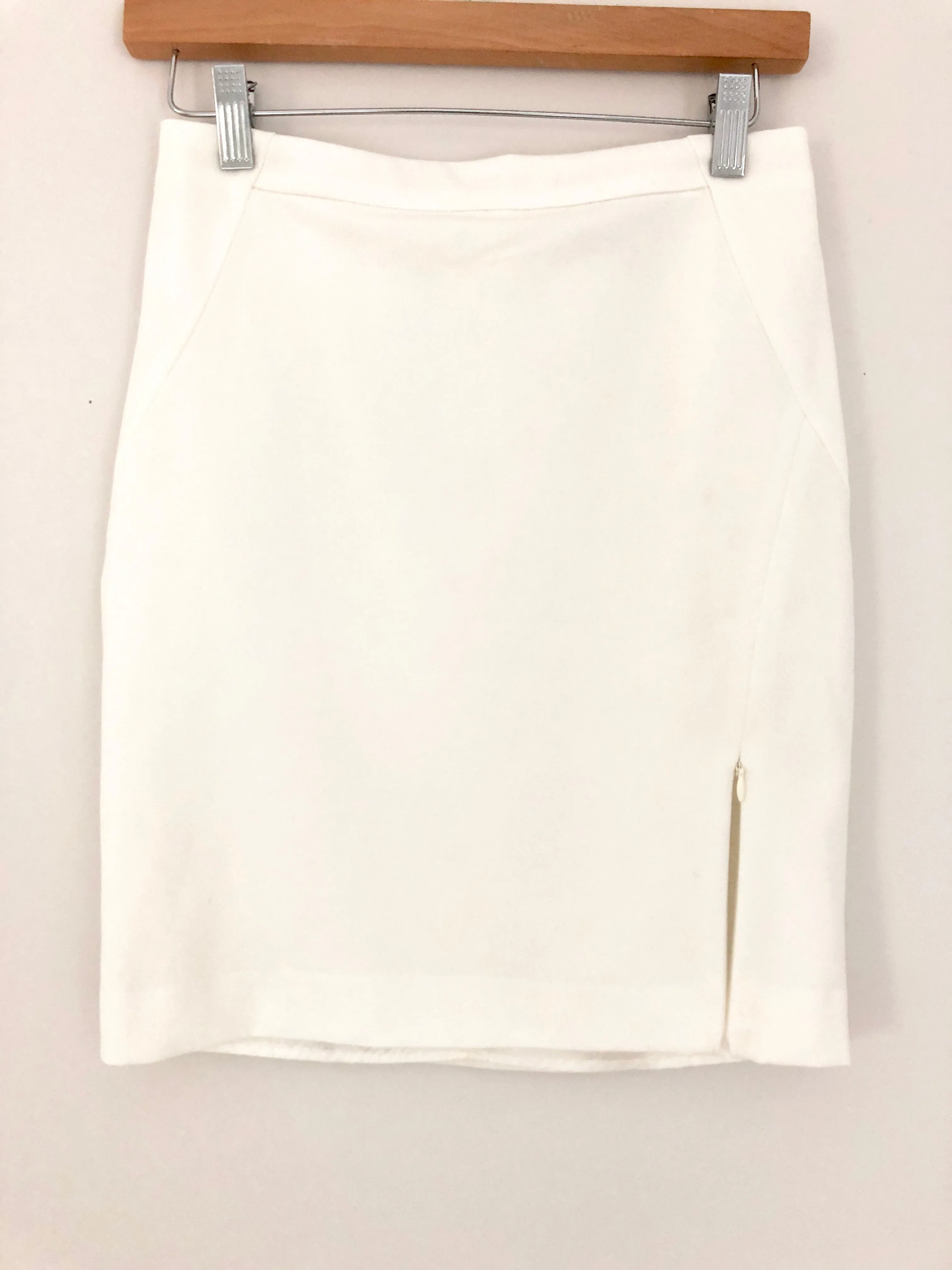 FOREVER21 Cream Pencil Skirt with Front Zipper Slit-Size XS