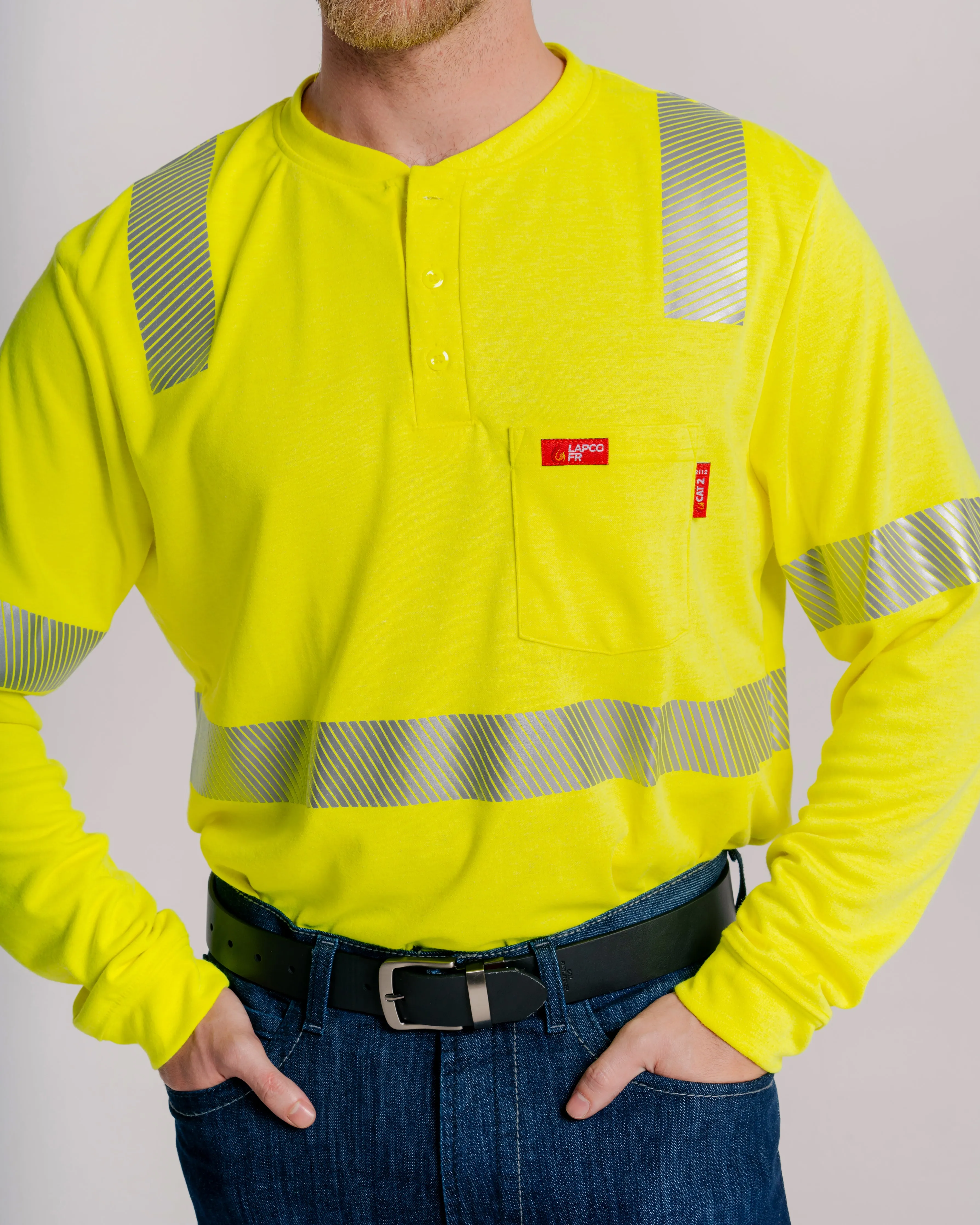 FR Hi-Viz Henley Shirt | 7oz. Inherent Blend | Class 2