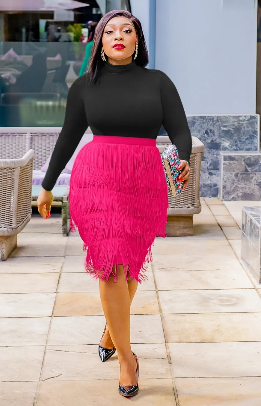 FRINGY BOSS DIVA- High Waist Pencil Skirt (4 colors! Ships in 3-5 business days)