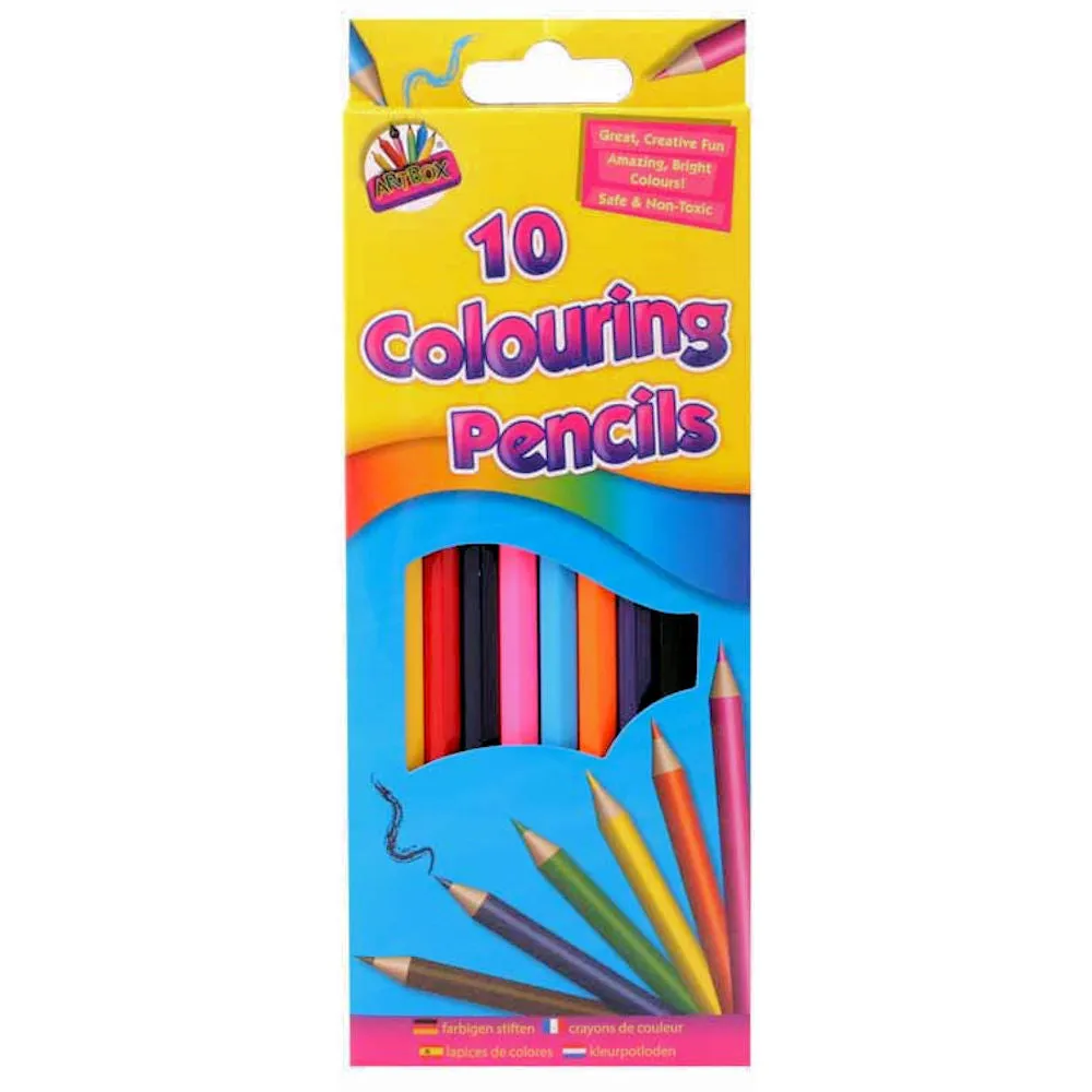 Full Size Colour Pencils - 10 Pack Assorted Bright Colours Art Drawing School Supplies